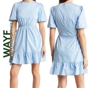 WAYF Puff Sleeve Side Cutout Mini Dress
